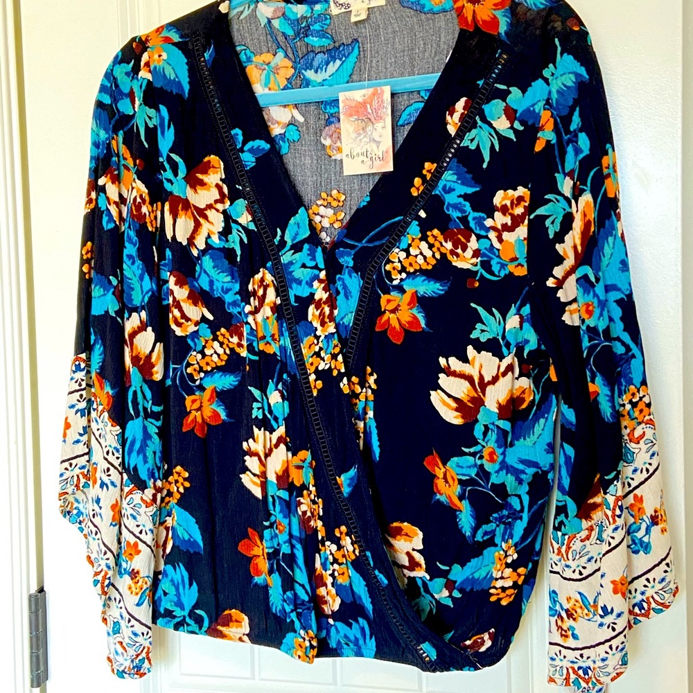 Floral Wrap-Style Blouse